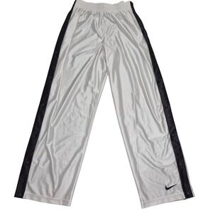 Nike Vintage 90s Tear Away Basketball Pants White Black Mens L Snap Warm Up